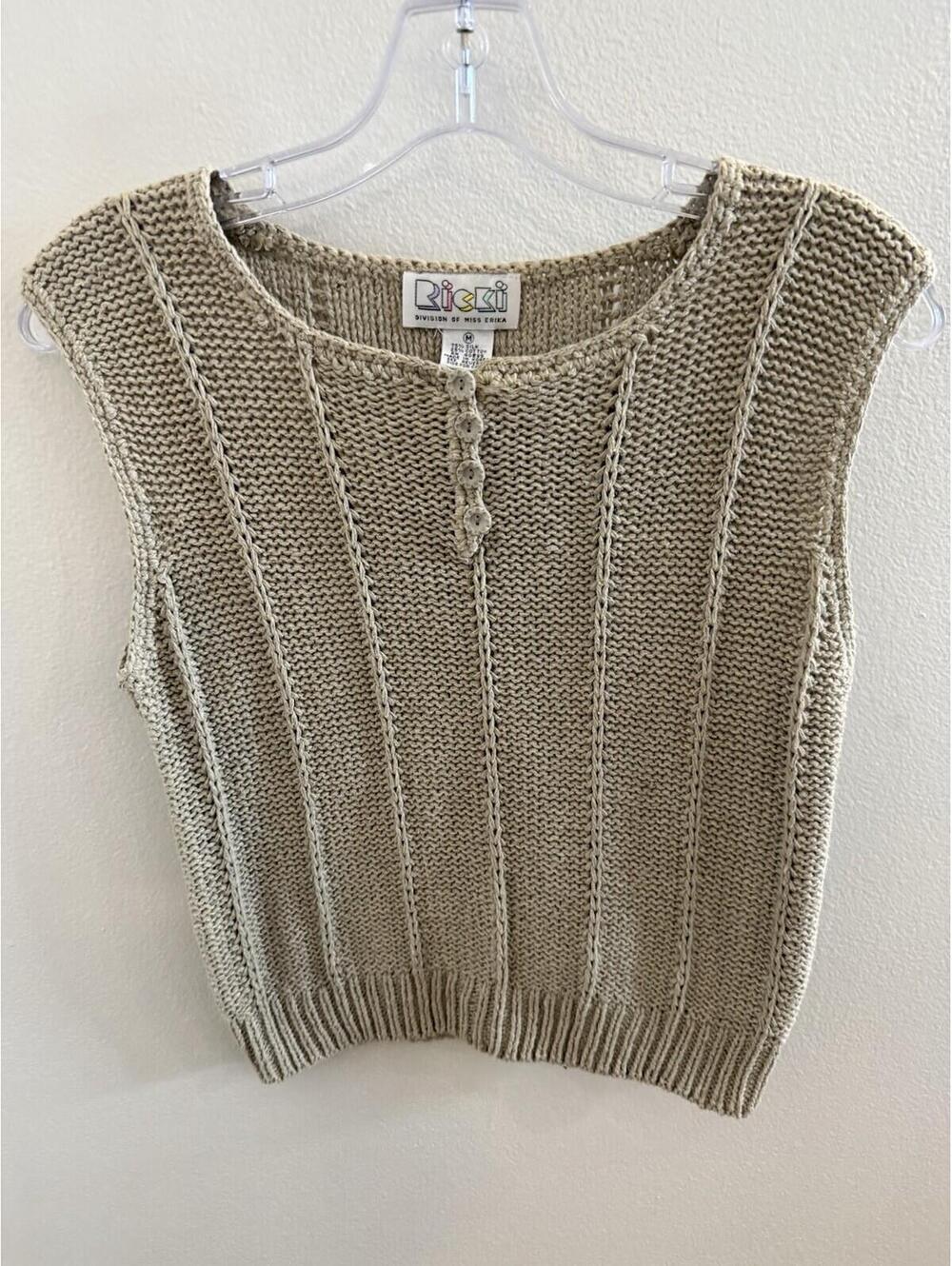 Rizzi by Miss Erika Knit Sweater Vest Beige Textured Button Front Women’s M